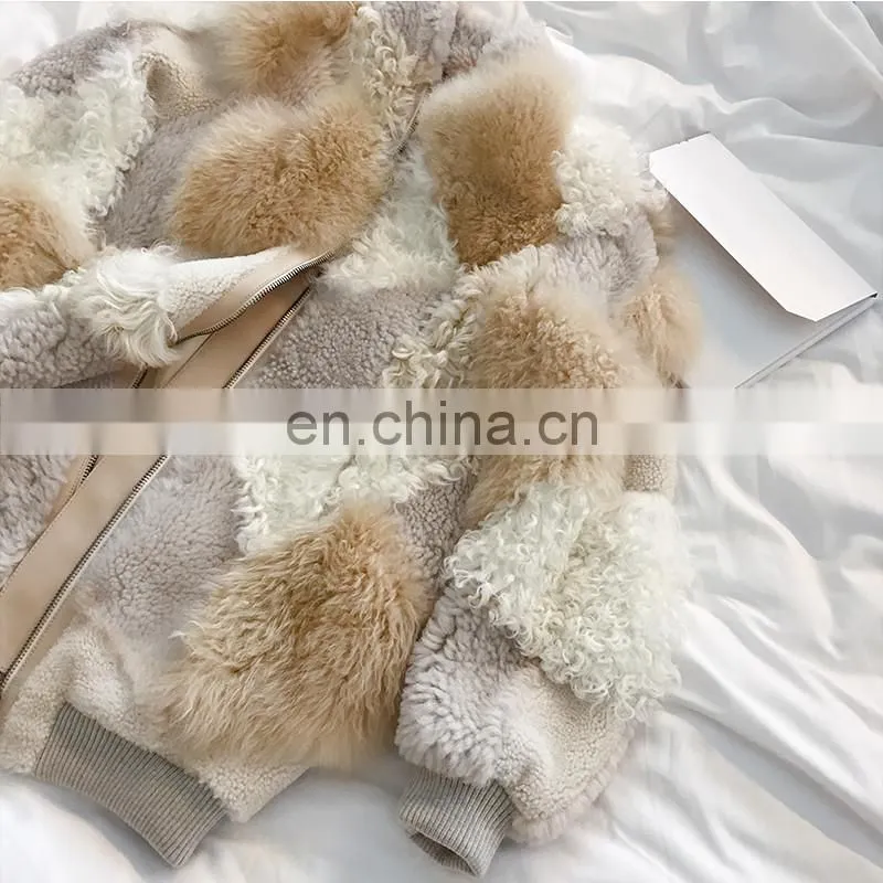 Wholesale Winter Celebrity Fashion Style Double Face Lamb Leather Fur Jacket