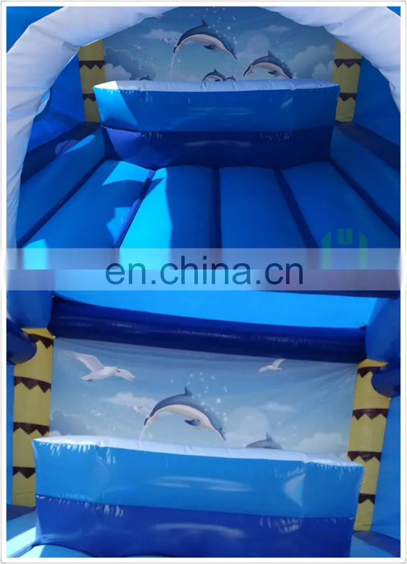 Sea blue dolphin kids bouncy castle PVC tarpaulin inflatable castle prices