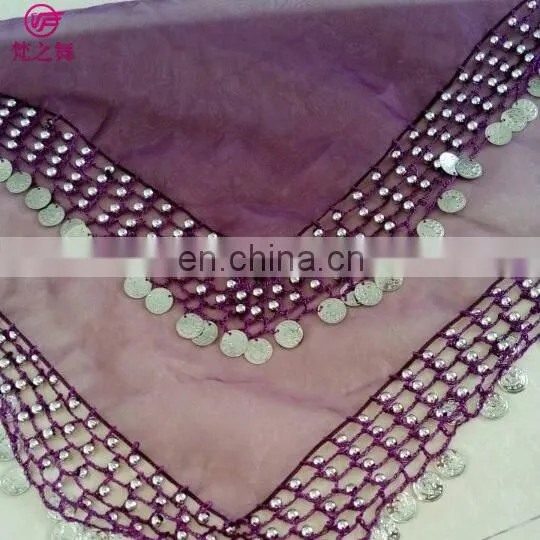 Arabic organza retangal 50*50cm belly dance veil scarf with handmade siver and gold coins P-9037