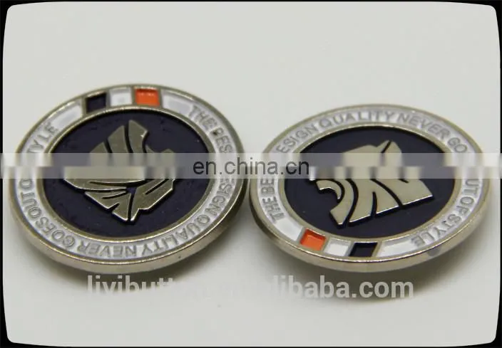 wholesale custom metal button in garment, circle painted clothing label