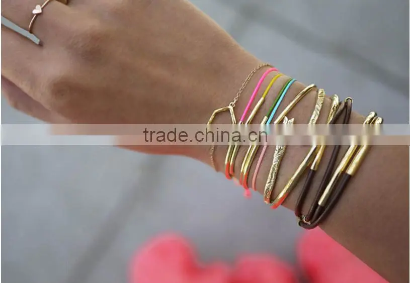 Turquoise bead bangle bracelet with white gold copper tube