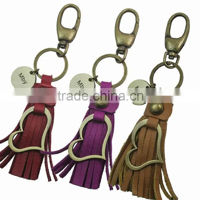 Leather fringed keychain with hook for bag