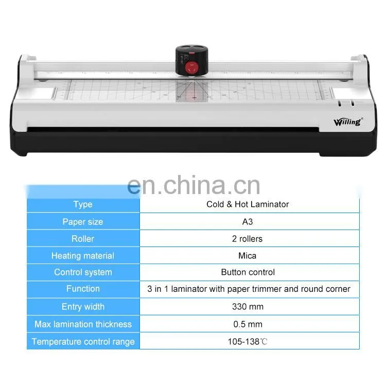 Willing OL381 OEM A3 A4 Hot and Cold Office Laminating Machine Manual Table Pouch Laminator roll laminator