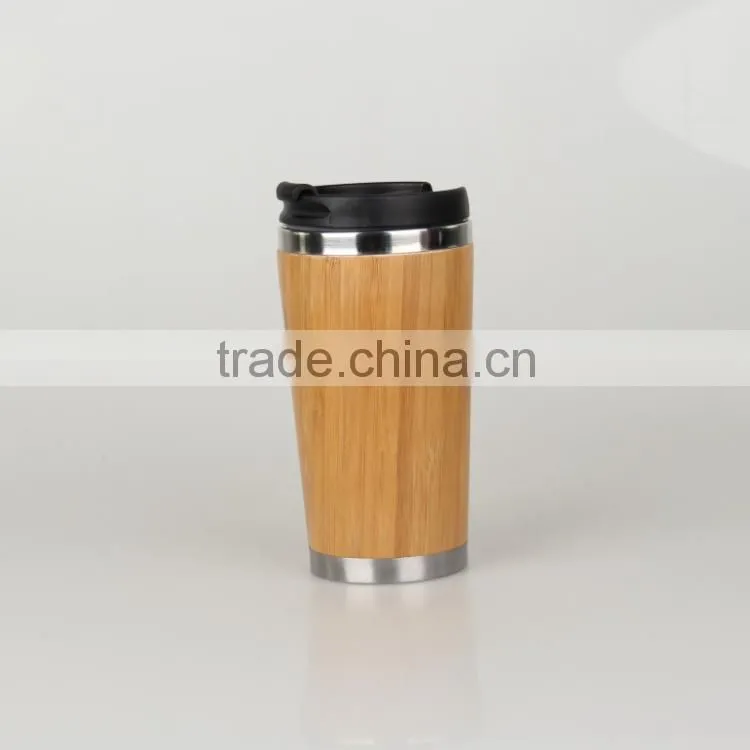 Made in China Mlife wholesale high quality mini 350ml double wall stainless steel vacuum bamboo flask, bamboo tea travel mug