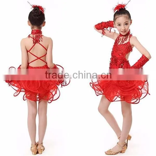 Professional latin dance costume for girls for performance Tasseled Latin Salsa Dancewear Girls Party Dance Costume Dress