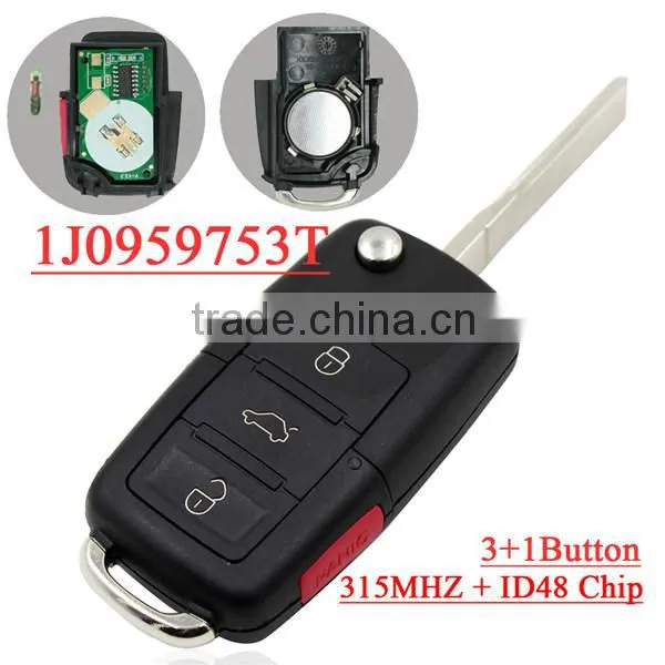 High Quality 1j0 959 753 DT 1j0959753DT 3+1 button Flip remote key with 315MHZ id 48 chip for vw