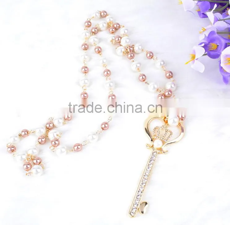 2016 hot sale new fashion simple jewelry women gold key luxury crown necklace
