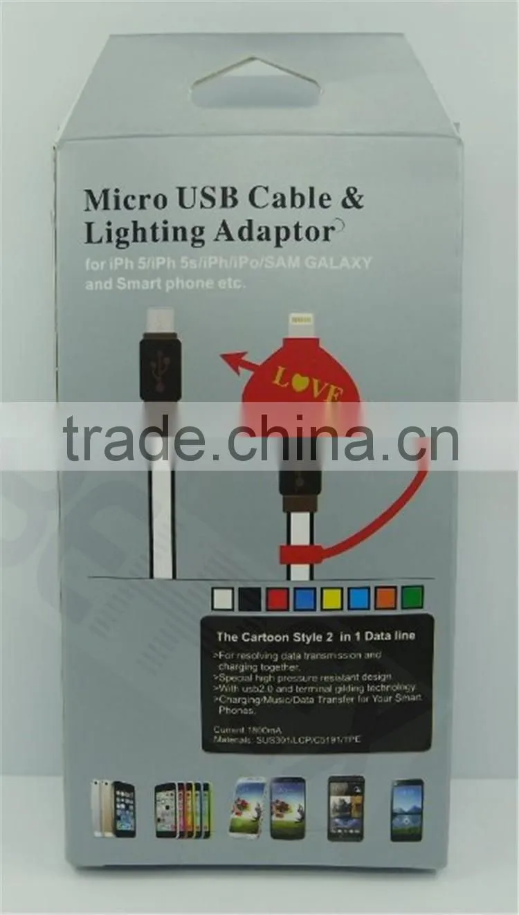 Wholeale Price 2 in 1 Micro USB Charger Cable and IOS USB Cable