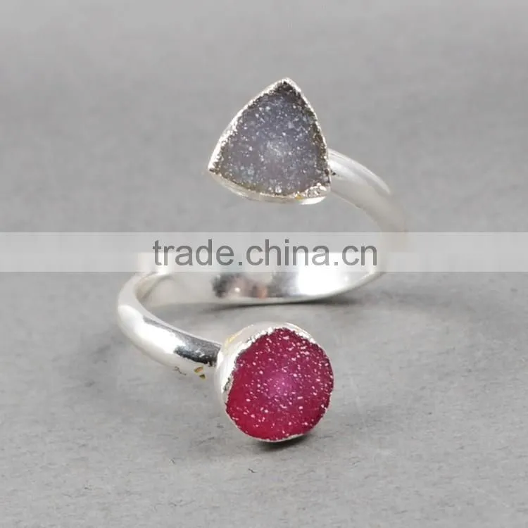 Druzy wrapped stone ring in sterling silver gems ring silver rings with cheap price