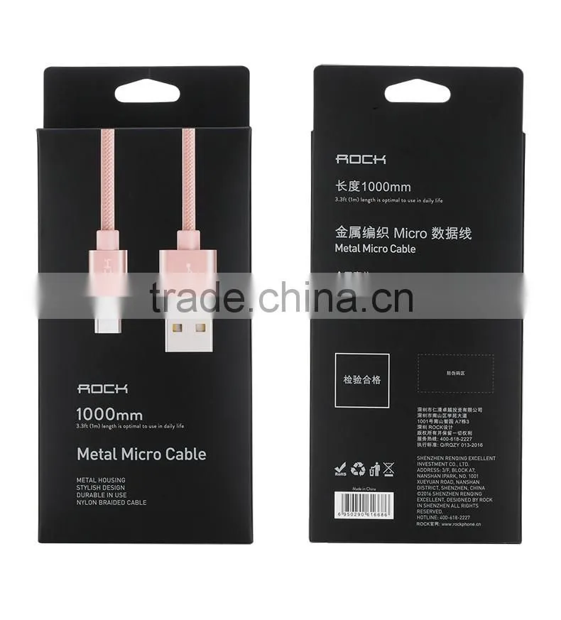 ROCK metal weave micro cable for Samsung s7 edge/s7 1m nylon 2.1A quick charging and data sync micro USB cable for Huawei/HTC