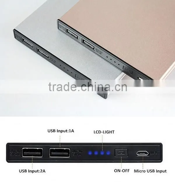 AWC834 2a charger 12mm ultrathin 20000mah metal dull polish 2 power bank charger usb