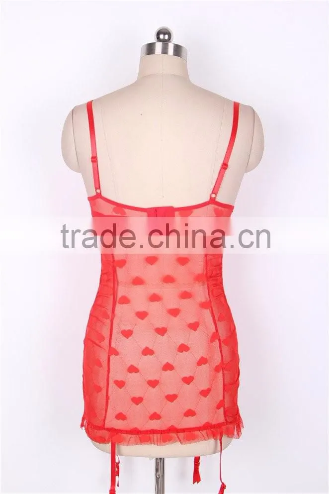 Sexy Heart Jacquard Mesh Garter Slip