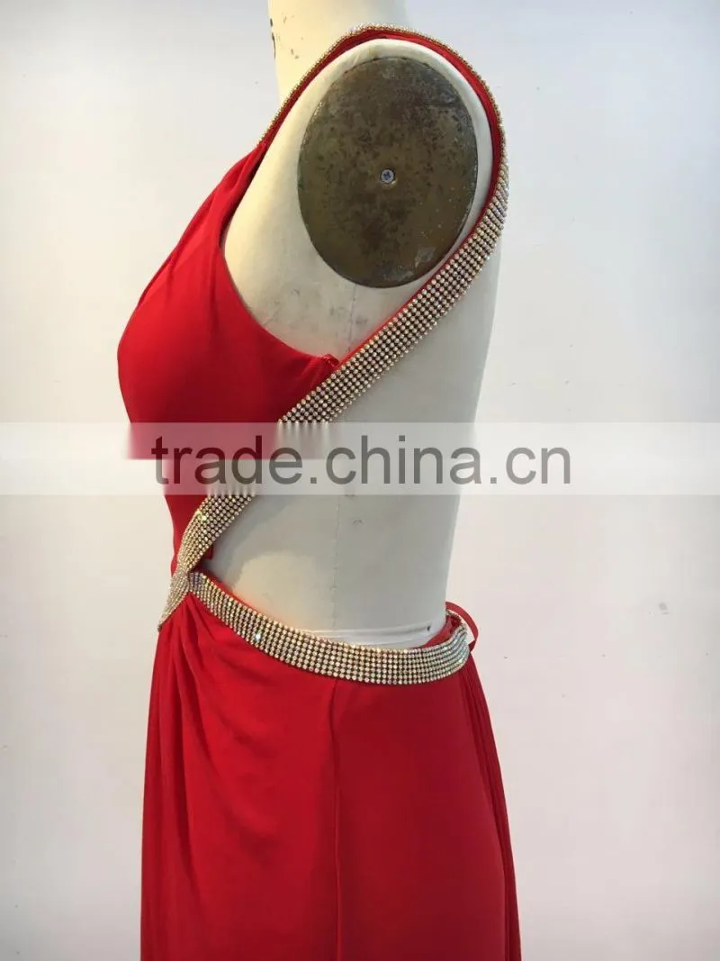 Luxury Elegant Backless Red Long Chaozhou Evening Dress