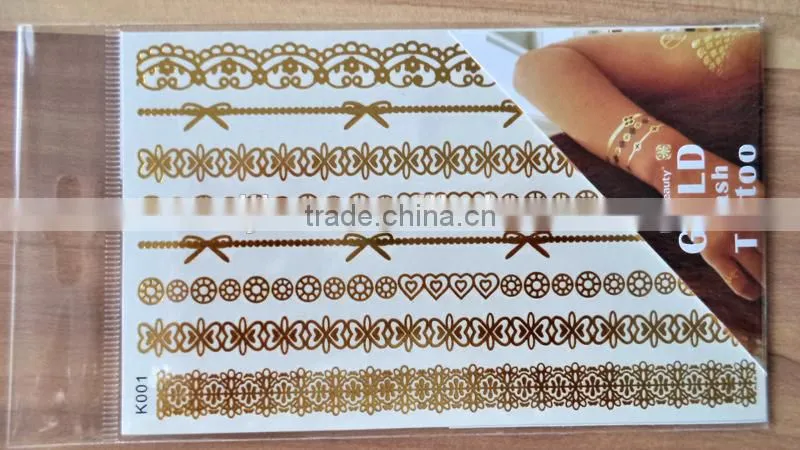 K Flash Tattoos Newest Temporary gold silver tattoos 12 designs 9*15 CM
