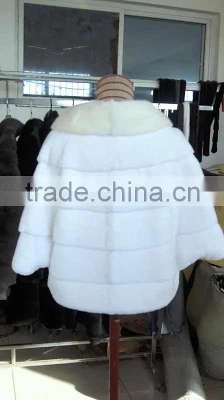white rex rabbit fur jacket with mink collar