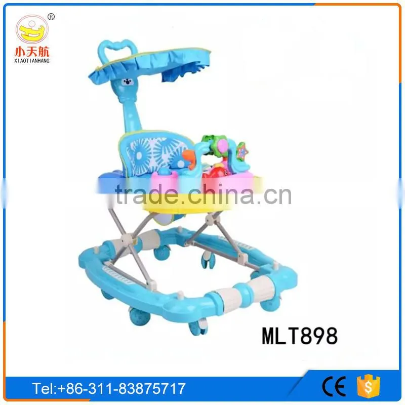New PP plastic 8 rubber wheels rolling baby doll walker rolling baby walker with canopy