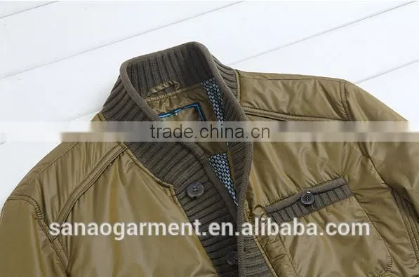 2015 casual men's knitted collar slim fit cotton-padded jacket