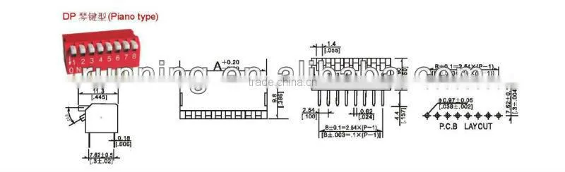 Piano Type 2 position Dip Switch