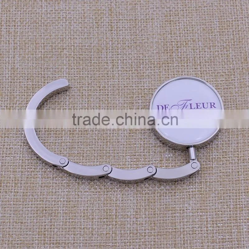 Customized logo promotion round foldable bag hanger / holder with epoxy sticker