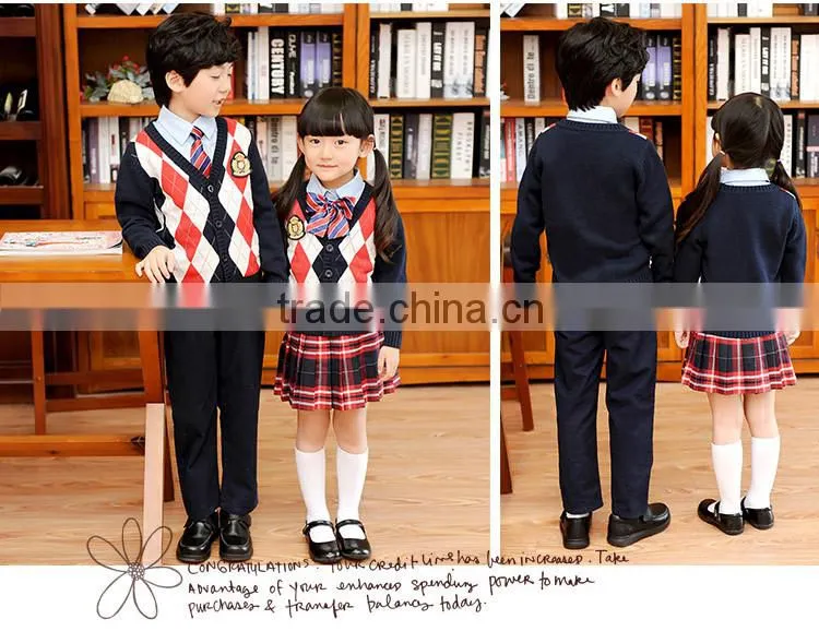 School uniform design kids cardigan pleated skirt girls school uniform set