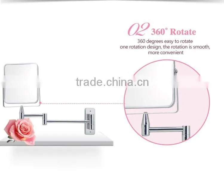 Double sides extensible chrome wall mount makeup mirror