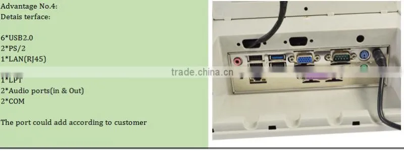 customized 5 wire resistive touch screen pos terminal with cash drawer