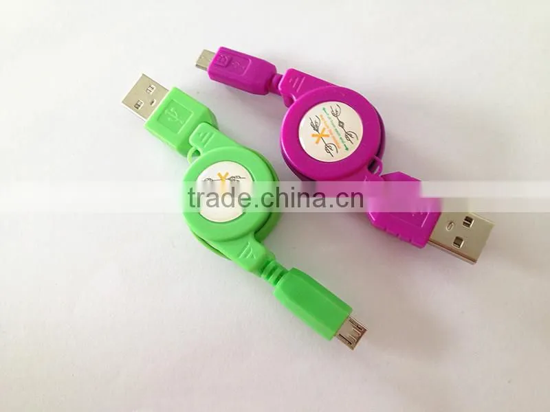 USB 2.0 5pin micro usb charging cable with retractable sync transfer cable for mobile cellphone