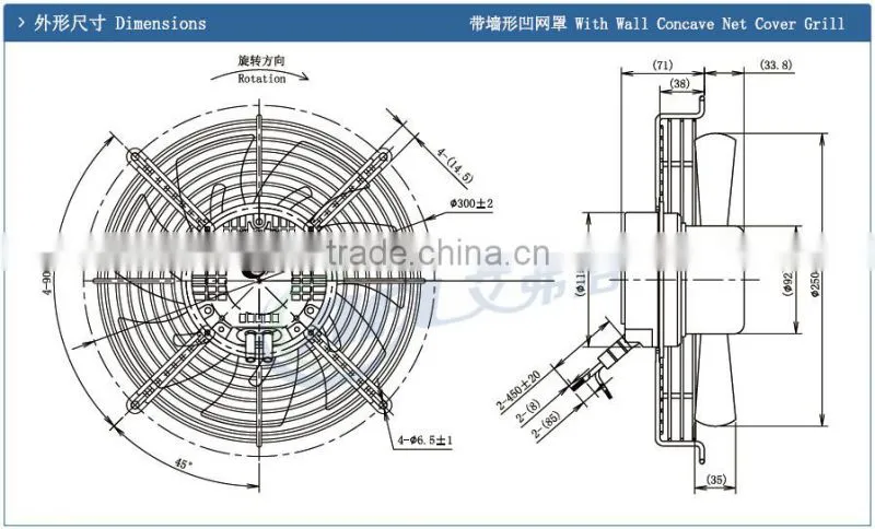 250mm EC 92 motor axial fan
