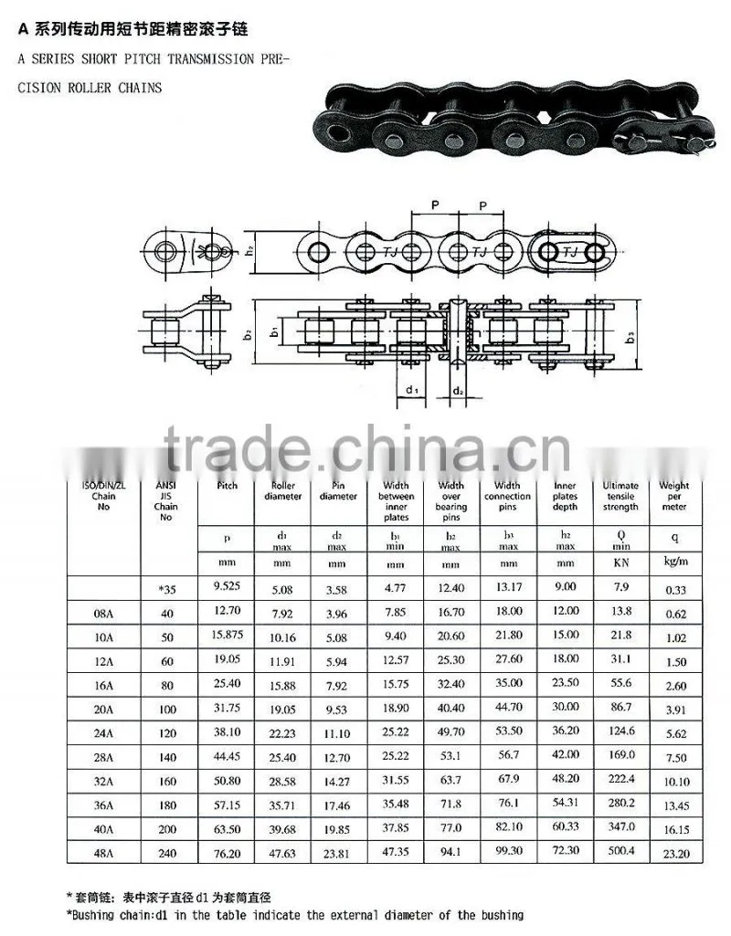 Manufacture ANSI standard stainless steel hollow pin roller chain 40HP,50HP,60HP,80HP