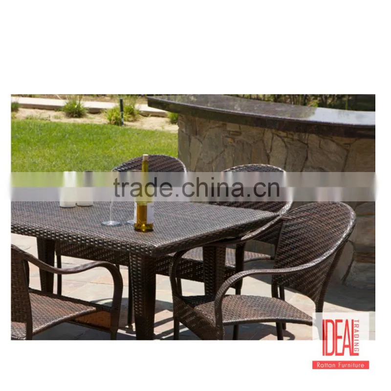 Outdoor swimming pool party square table and rattan arm chair wicker garden furniture