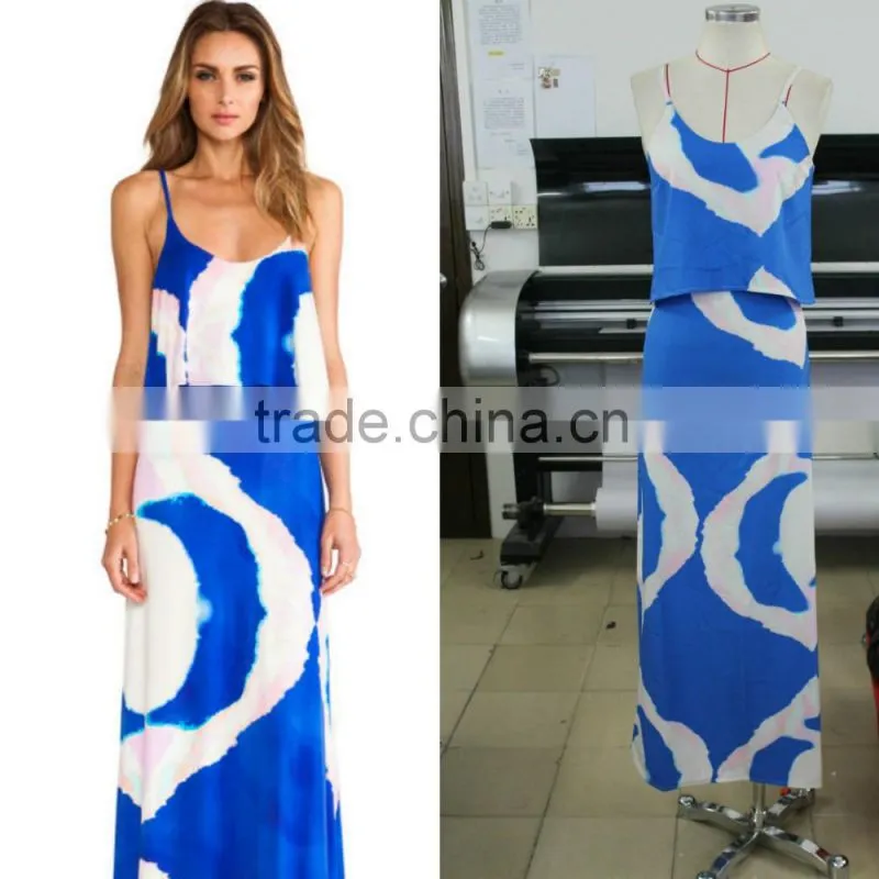 New arrival royal blue and white women maxi dresses party wear, tie dye maxi long party dress for women 2016 australia style