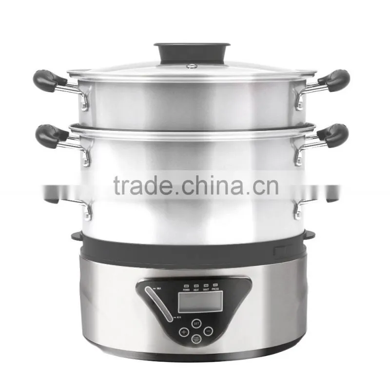 XJ-6K203 8L elegant design with LCD display ,external water filter 800w stainless steel electric food steamer