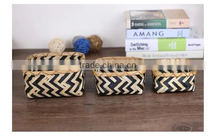 Bamboo woven mini desk storage basket