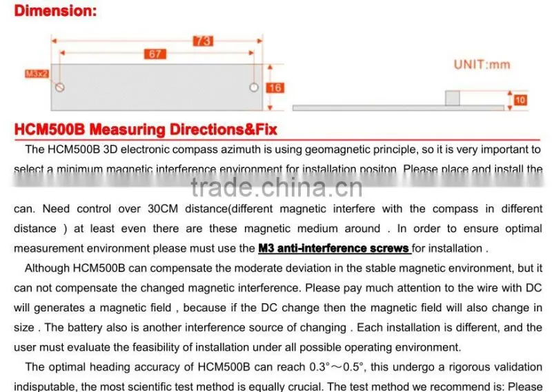 HCM500B 3D Orientation Sensor Using For GPS Integrated Navigation /Laser Range Finder /Oceanography Measurement Instruments