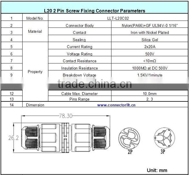 2 pin LLT watertight LED connector assembly wire connector 20 amp
