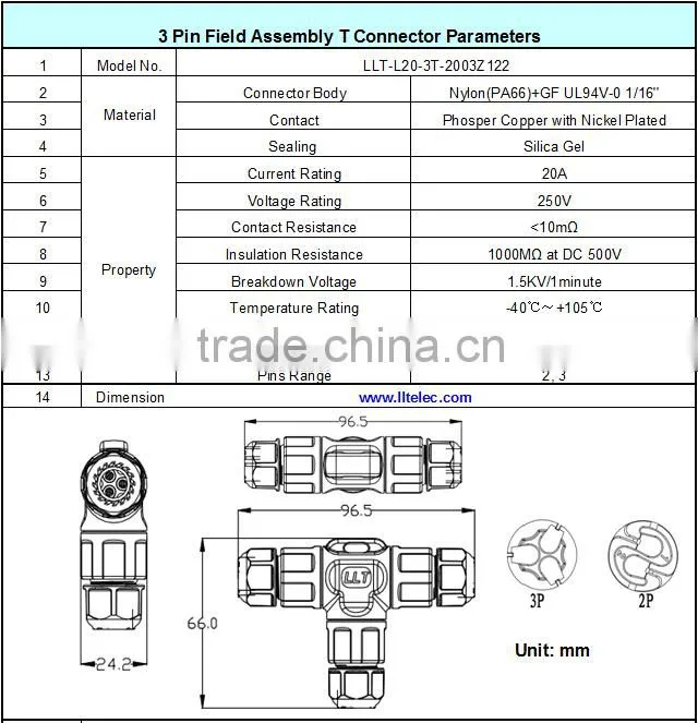 3 out IP67 wire distribution connector screw terminal Tee Connector