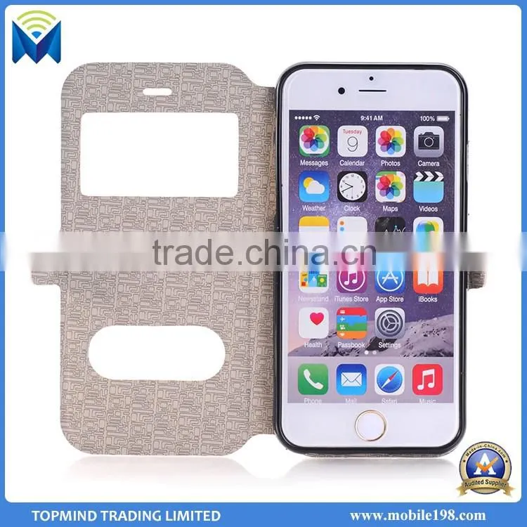 Factory Price for Samsung Galaxy S6 Edge Plus Book Style Leather Case with Dual Window View