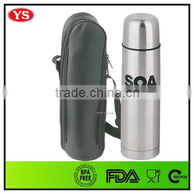 food grade double wall 750ml stainless steel vacuum flask with bag