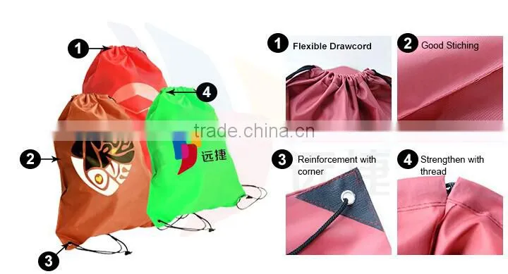 promotional 420D 210D Polyester Drawstring Bag with customzied logo printed