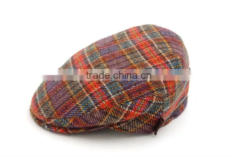 Blank Plaid Beret Cap with custom embroidery