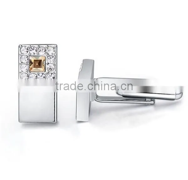 2016 Wholesale shiny silver copper cuff links shirts mens square crystal cufflink jewelry
