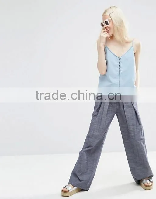 Lightweight Denim Cami Top in Light Blue V-neckline