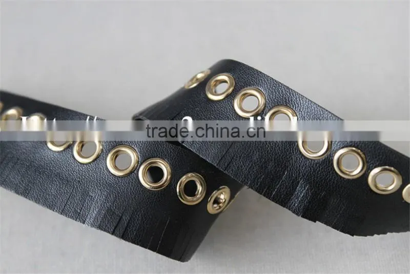 new design with light gold metal eyelet handwork tassel lace trim for sale