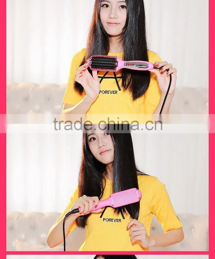 Pink 3 In 1 Professional Hair Salon Equipment Electric Hair Straightener Brush With Hair Curler