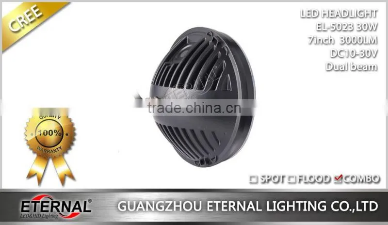 7in round headlight 30W LED Headlight dual beam with H4 plug For Jeep Wrangler JK CJ LJ TJ DRL headlight replacement
