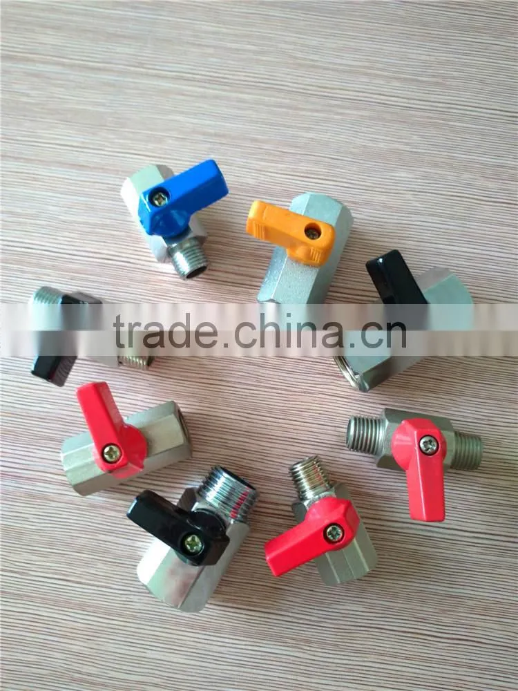 mini brass ball valve , Double male high pressure ball valve , size 1/2'' 3/8'' 1/8'' 1/4'' , nickel plating