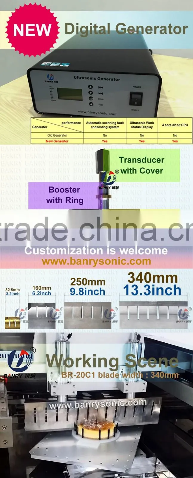 Supersonic wave 20kHz bread slicer cutter Acoustic sound device for blade