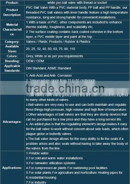 white pvc ball valve dn20 with female thread