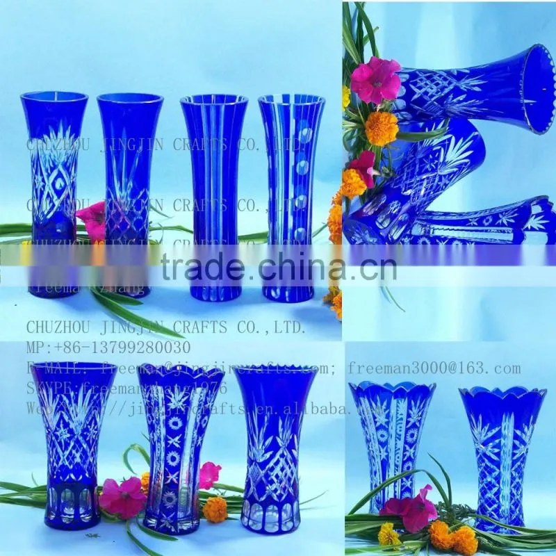 hand etched overlay flower shop best selling China glass vase