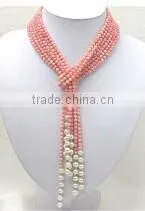 3 rows 45 inch 5mm pink round red original coral beads necklace